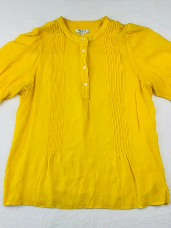 Madewell pintucked blouse. Short, pleated sleeves. 100% Silk. Women’s size L. - Picture 1 of 10